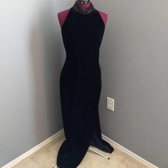black velvet high neck dress